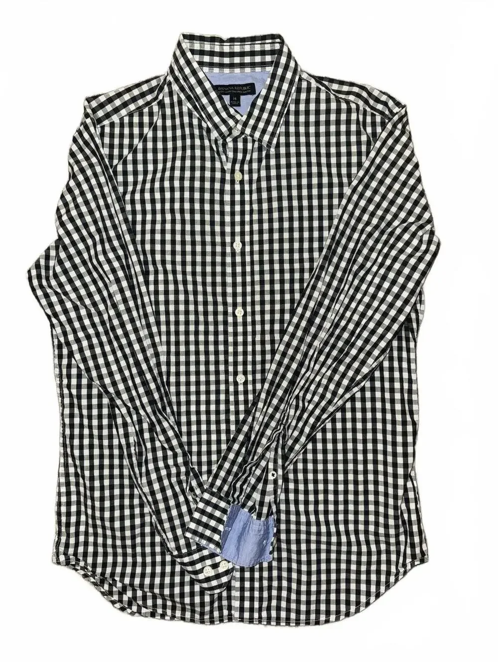 Men’s Banana Republic black&white checkered button-up slim fit shirt Size Medium